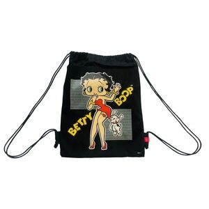 Vintage 2006 Betty Boop Pudgy Drawstring Backpack Black Cinch Bag Y2K